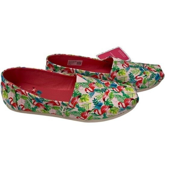 NIB Toms x Paper Source Alpargata Slip-On Sz 9 Pink Flamingos - Picture 8 of 13